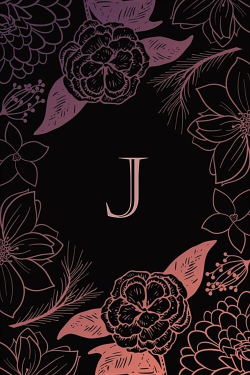 J: Elegant Monogrammed Blank Dotted Journal: Beautiful and Classic Bulleted Dot Grid Notebook: Purple, Pink and Black Flo (Paperback)