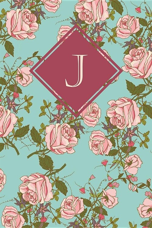 J: Elegant Monogrammed Blank Dotted Journal: Beautiful and Classic Bulleted Dot Grid Notebook: Ornate Mint Green and Pink (Paperback)