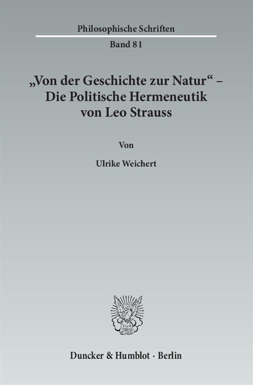 Von Der Geschichte Zur Natur - Die Politische Hermeneutik Von Leo Strauss (Paperback)