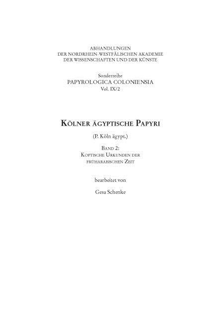 K?ner 훕yptische Papyri (P.K?n 훕ypt.): Koptische Urkunden Der Fr?arabischen Zeit (Paperback)