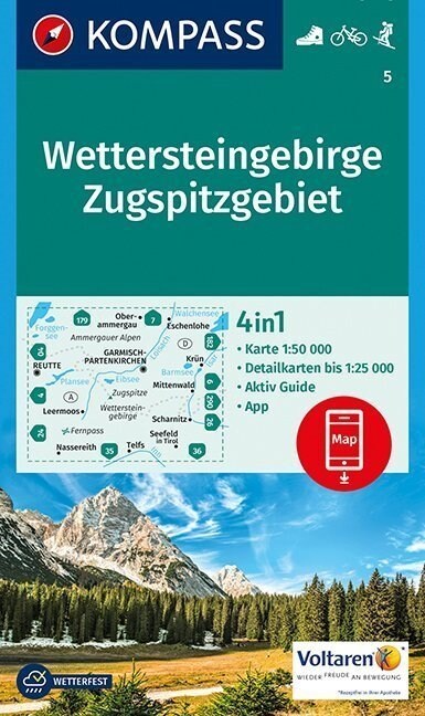 Kompass Karte Wettersteingebirge, Zugspitzgebiet (Sheet Map)