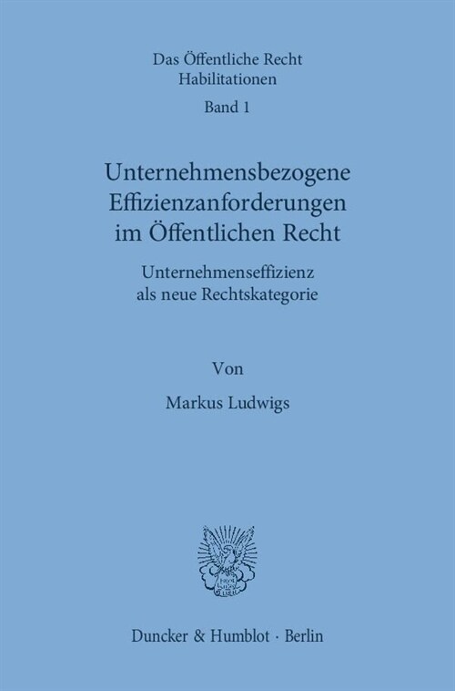 Unternehmensbezogene Effizienzanforderungen Im Offentlichen Recht: Unternehmenseffizienz ALS Neue Rechtskategorie (Hardcover)