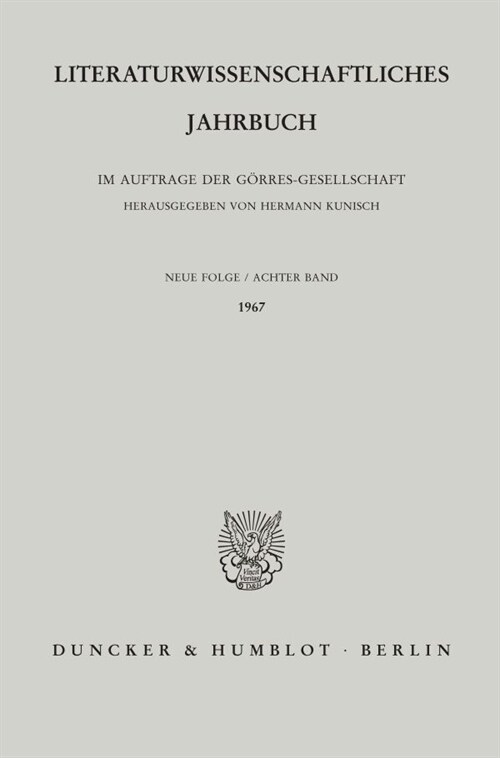 Literaturwissenschaftliches Jahrbuch: 8. Band (1967) (Paperback)