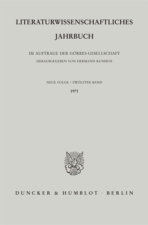 Literaturwissenschaftliches Jahrbuch: 12. Band (1971) (Paperback)