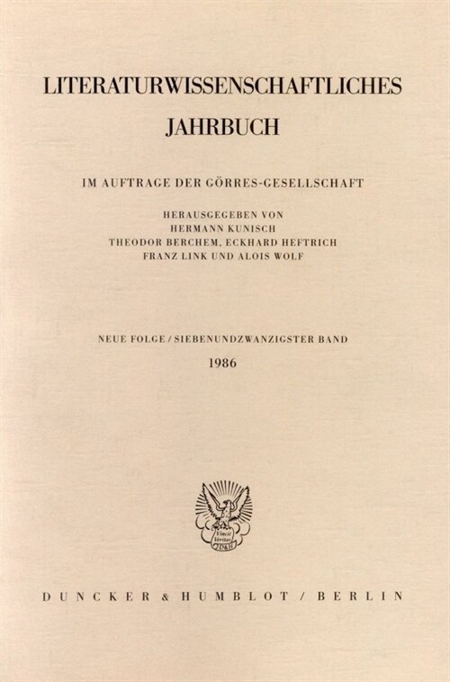 Literaturwissenschaftliches Jahrbuch: 27. Band (1986) (Paperback)