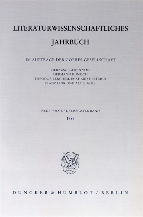 Literaturwissenschaftliches Jahrbuch: 3. Band (1989) (Paperback)