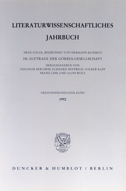 Literaturwissenschaftliches Jahrbuch: 33. Band (1992) (Paperback)