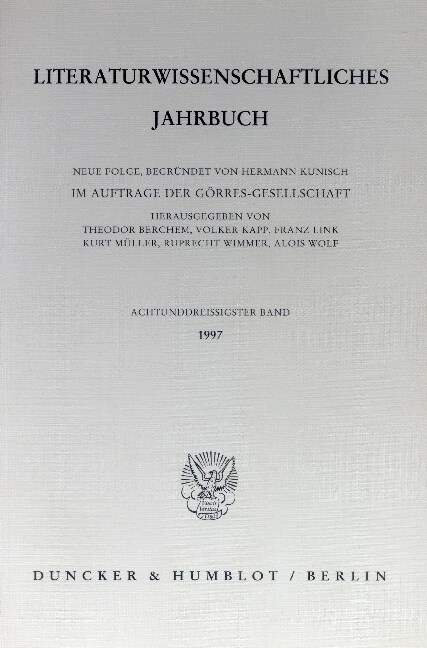 Literaturwissenschaftliches Jahrbuch: 38. Band (1997) (Paperback)