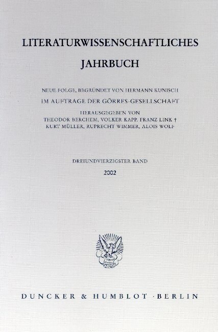 Literaturwissenschaftliches Jahrbuch: 43. Band (22) (Paperback)