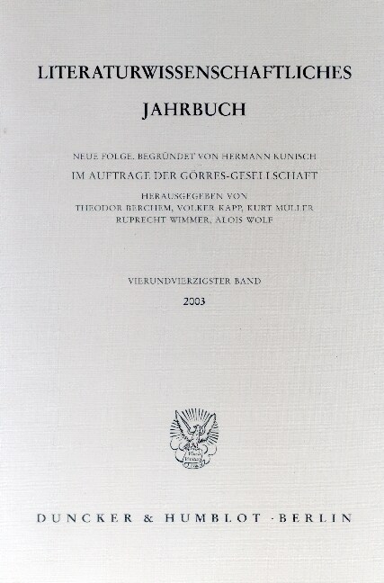 Literaturwissenschaftliches Jahrbuch: 44. Band (23) (Paperback)