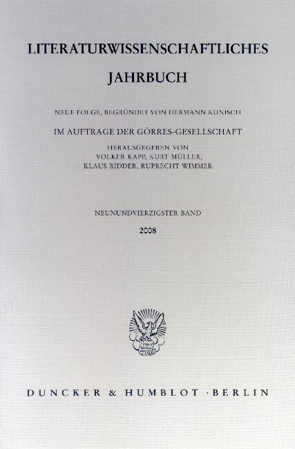 Literaturwissenschaftliches Jahrbuch: 49. Band (28) (Paperback)