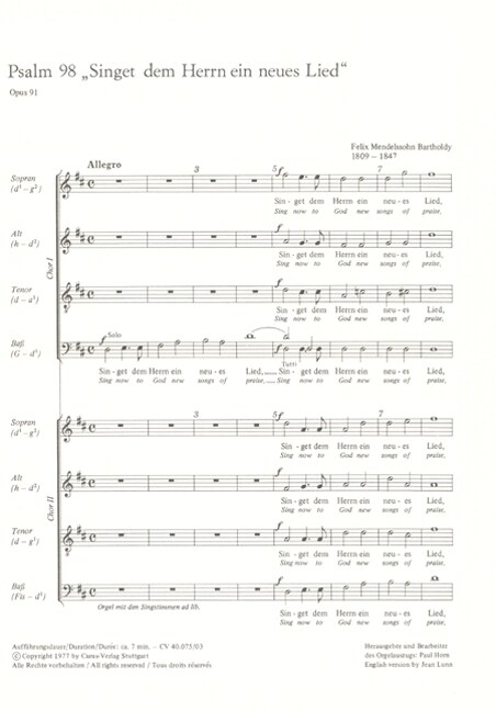 Der 98. Psalm op.91, Klavierauszug (Sheet Music)