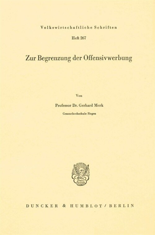 Zur Begrenzung Der Offensivwerbung (Paperback)