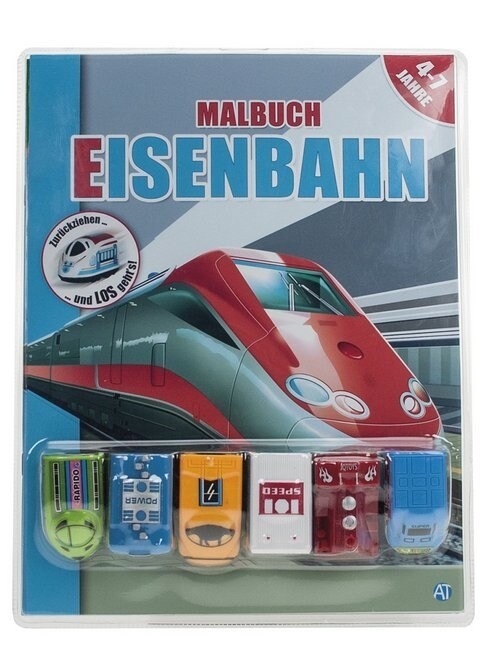 Malbuch Eisenbahn, m. 6 Ruckzieh-Spielfahrzeugen (Paperback)