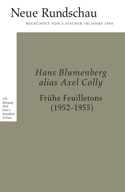 Hans Blumenberg alias Axel Colly. Fruhe Feuilletons (1952-1955) (Paperback)