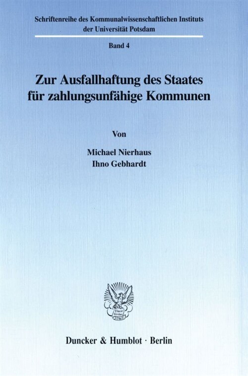 Zur Ausfallhaftung Des Staates Fur Zahlungsunfahige Kommunen (Paperback)