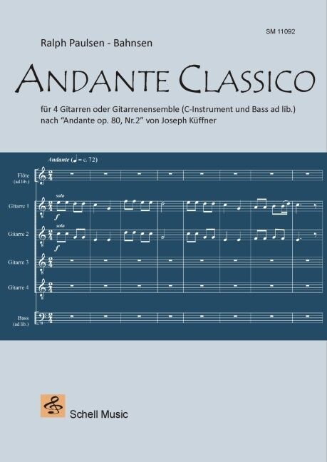 Andante Classico, fur 4 Gitarren oder Gitarrenensemble (C-Instrument und Bass ad lib.) (Sheet Music)