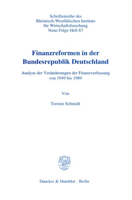 Finanzreformen in Der Bundesrepublik Deutschland: Analyse Der Veranderungen Der Finanzverfassung Von 1949 Bis 1989 (Paperback)