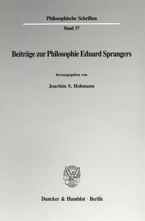 Beitrage Zur Philosophie Eduard Sprangers (Paperback)