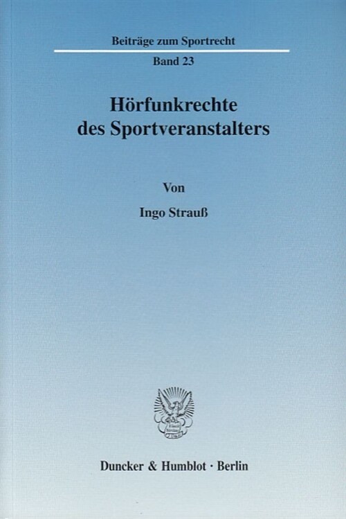 Horfunkrechte Des Sportveranstalters (Paperback)