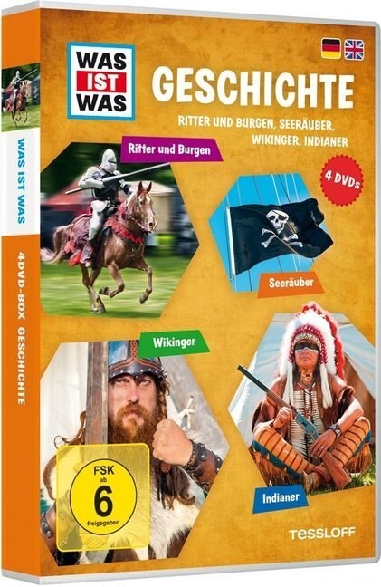 Was ist was: Geschichte - Ritter und Burgen, Seerauber, Wikinger, Indianer, 4 DVDs (DVD Video)