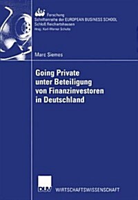 Going Private Unter Beteiligung Von Finanzinvestoren in Deutschland (Paperback, 2003)