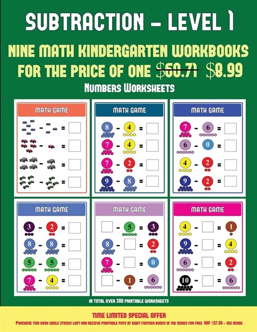 Numbers Worksheets (Kindergarten Subtraction/Taking Away Level 1): 30 Full Color Preschool/Kindergarten Subtraction Worksheets That Can Assist with Un (Paperback)
