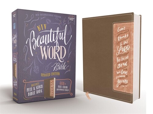 Niv, Beautiful Word Bible, Updated Edition, Peel/Stick Bible Tabs, Leathersoft, Brown/Pink, Red Letter, Comfort Print: 600+ Full-Color Illustrated Ver (Imitation Leather)