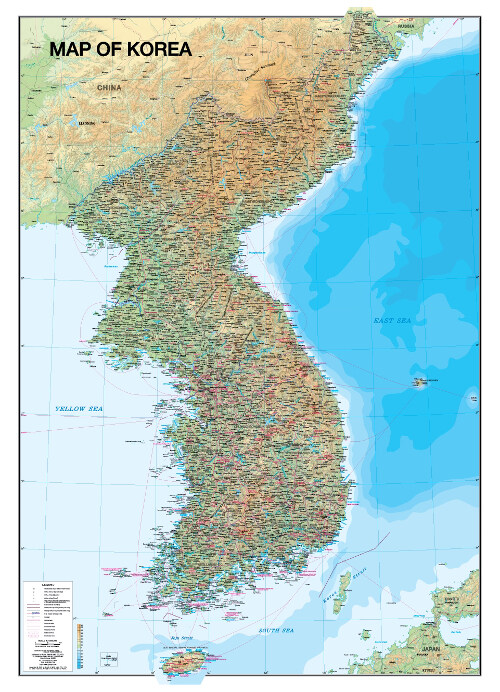 Map of Korea - 대한민국 영문지세 (코팅 원지/부착용)
