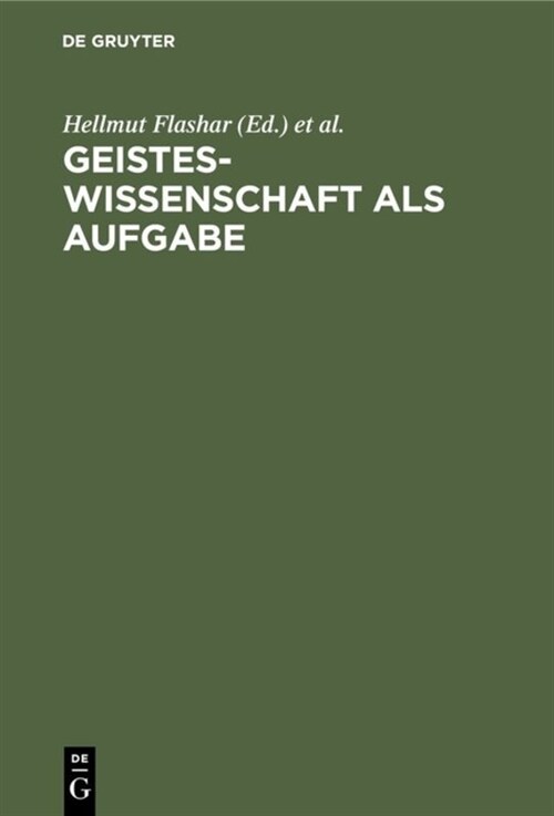 Geisteswissenschaft Als Aufgabe (Hardcover)