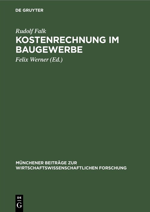 Kostenrechnung im Baugewerbe (Hardcover, Reprint 2019)