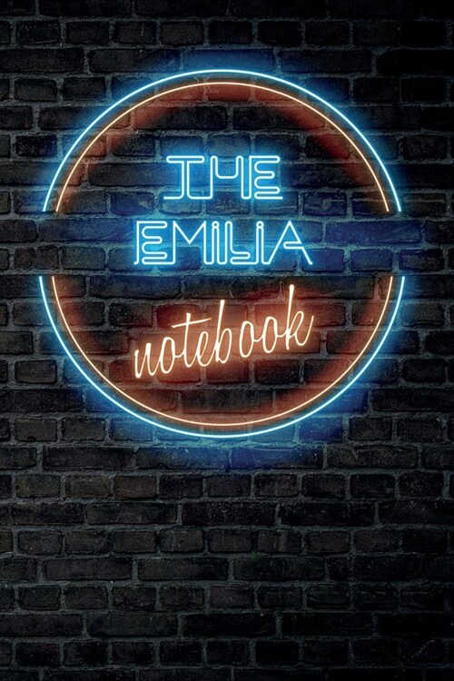 The EMILIA Notebook: Vintage Blank Ruled Personalized & Custom Neon Sign Name Dotted Notebook Journal for Girls & Women. Wall Background. F (Paperback)