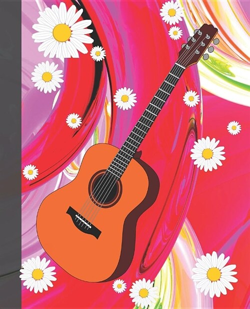 Girly Musical Acoustic Guitar Pink Swirl & Daisies Composition Wide-ruled blank line School Notebook (Paperback)