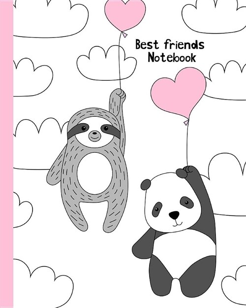 Best Friends Notebook: Flying Baby Panda and Baby Sloth. Wide Ruled Lined Notebook (Paperback)