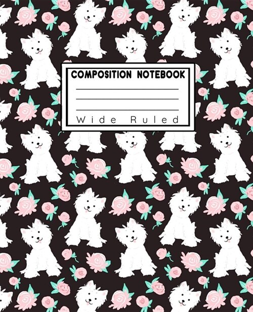 Composition Book Wide Ruled: Puppy Love Black Fashion Line Paper Legal Ruled Notebook Writing Book For Elementary Grammer Home School Kids (Paperback)