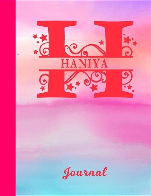 Haniya: Blank Journal - Personalized First Name & Letter Initial Personal Writing Diary Glossy Pink & Blue Watercolor Effect C (Paperback)