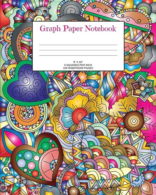 Graph Paper Notebook: Hearts; 5 squares per inch; 100 sheets/200 pages; 8 x 10 (Paperback)
