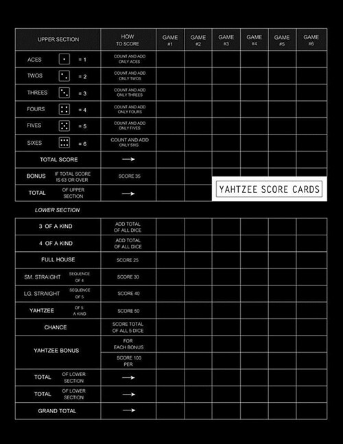 Yahtzee Score Cards: Scouring Record Sheet for Yahtzee Game Recorded Keeper Notebook for Multiple Games of Yahtzee with Players (Paperback)