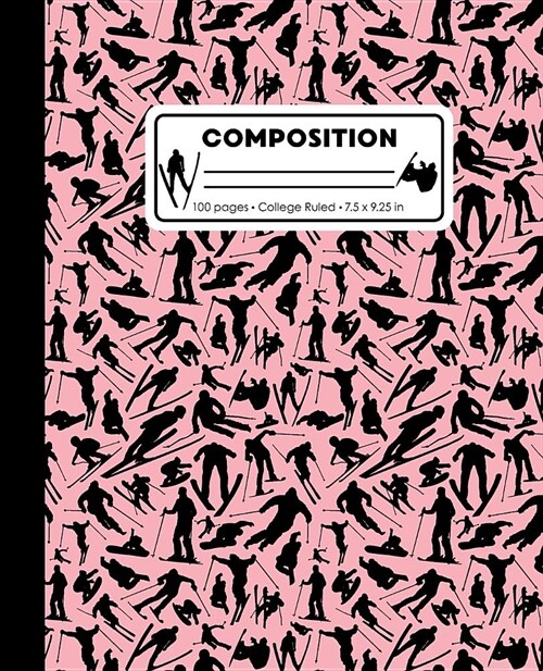 Composition: College Ruled Writing Notebook, Rose Pink Ski Snowboard Boy Pattern Marbled Blank Lined Book (Paperback)