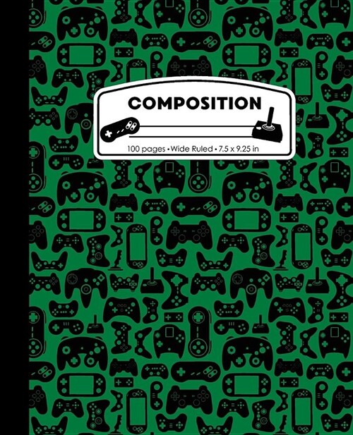 Composition: Wide Ruled Writing Notebook, Green Video Game Controller Pattern Marbled Blank Lined Book (Paperback)