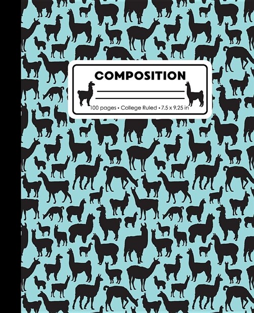 Composition: College Ruled Writing Notebook, Teal Blue Llama Alpaca Pattern Marbled Blank Lined Book (Paperback)