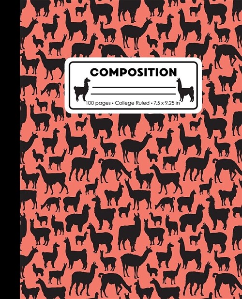 Composition: College Ruled Writing Notebook, Coral Pink Llama Alpaca Pattern Marbled Blank Lined Book (Paperback)