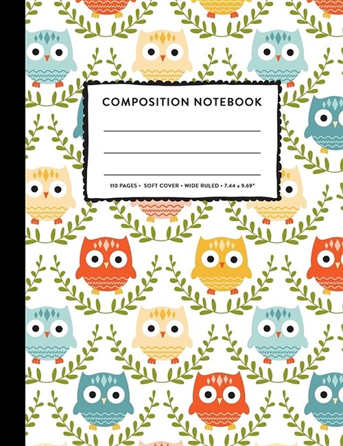 Composition Notebook: Cute Owl Vintage Pattern Primary Copy Book, Wide Ruled SOFT Cover Marble Kid Girl Elementary Grade Back To School Supp (Paperback)