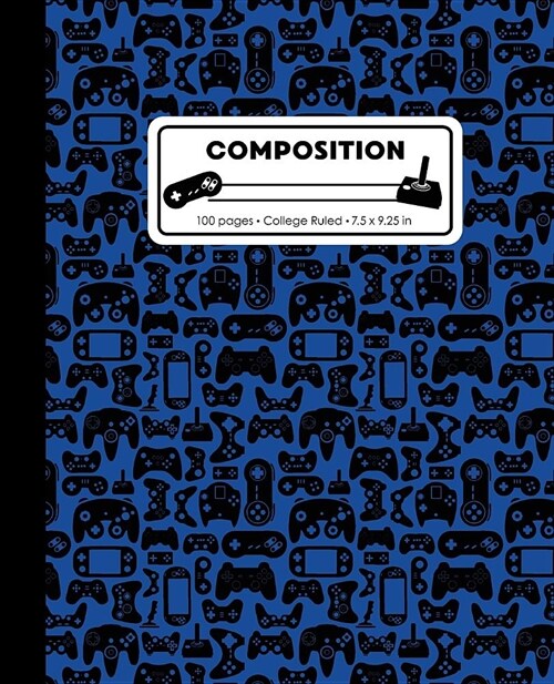 Composition: College Ruled Writing Notebook, Blue Video Game Controller Pattern Marbled Blank Lined Book (Paperback)