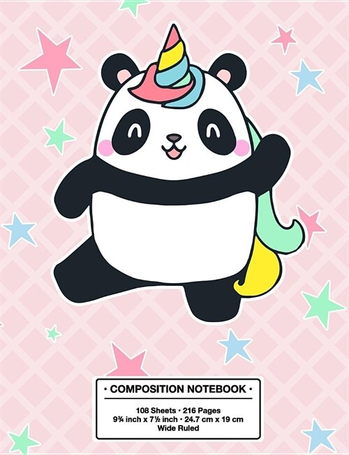 Composition Notebook: Back to School Cute Pandacorn (Panda Unicorn) Kawaii Style Wide Rule Lined Book (Paperback)