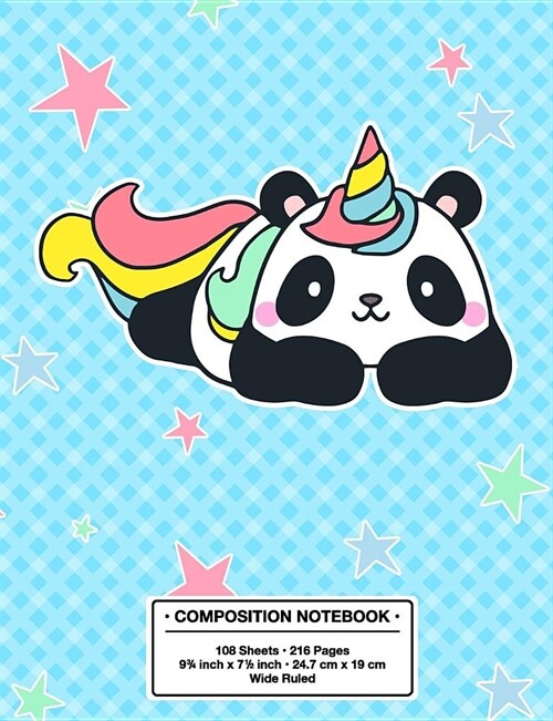 Composition Notebook: Back to School Cute Pandacorn Unicorn Panda Kawaii Style Wide Rule Lined Book (Paperback)