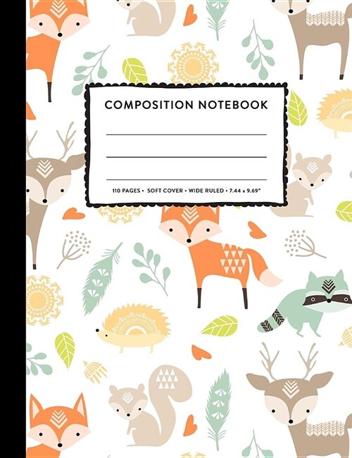 Composition Notebook: Cute Woodland Animals Primary Copy Book, Wide Ruled SOFT Cover Marble Kid Girl Boy Elementary Grade Back To School Sup (Paperback)