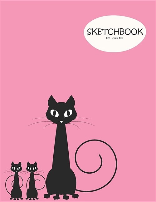 Sketchbook: Black cat silhouettes purple cover (8.5 x 11) inches 110 pages, Blank Unlined Paper for Sketching, Drawing, Whiting, J (Paperback)
