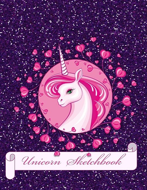 Unicorn Sketchbook: Large Faux Glitter Sketch Book Journal for Doodling, Coloring Tons of Creative Fun For Girls - Cute Purple Unicorn (Paperback)