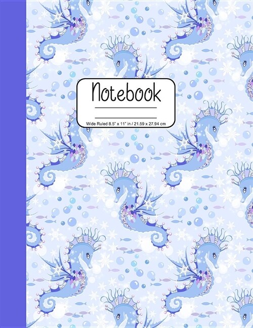 Notebook Wide Ruled 8.5 x 11 in / 21.59 x 27.94 cm: Composition Book, Seahorses in Pastel Purple Cover, C856 (Paperback)